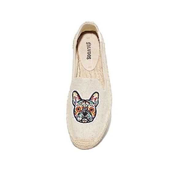 Soludos French Bulldog Canvas Espadrilles Platform Slip On Shoes Size 10 - Picture 1 of 9